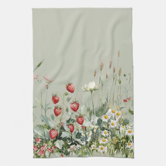 Linge De Cuisine Fraise verte fleur de marguerite (Vertical)
