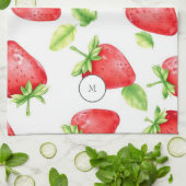 Linge De Cuisine Fraises d'aquarelle moderne été monogrammé (Plié)