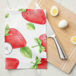 Linge De Cuisine Fraises d'aquarelle moderne été monogrammé