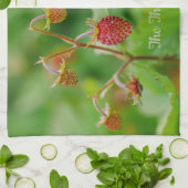 Linge De Cuisine Fraises de bois à croissance rouge Vert avec nom (Plié)