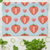 Linge De Cuisine Fraises de coeur avec le pois et les coeurs (Plié)