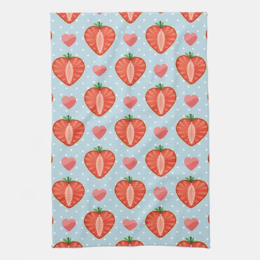 Linge De Cuisine Fraises de coeur avec le pois et les coeurs (Vertical)