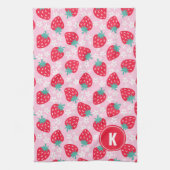 Linge De Cuisine Fraises Fleurs Rouge Rose Monogramme (Vertical)