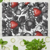 Linge De Cuisine Fraises noire, blanche et rouge partout (Plié)