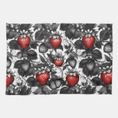 Linge De Cuisine Fraises noire, blanche et rouge partout (Horizontal)