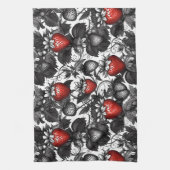 Linge De Cuisine Fraises noire, blanche et rouge partout (Vertical)