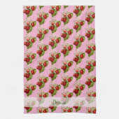 Linge De Cuisine Fraises Rose Pays (Vertical)