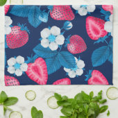 Linge De Cuisine Fraises roses sur bleu (Plié)