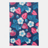 Linge De Cuisine Fraises roses sur bleu (Vertical)