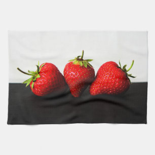 Linge De Cuisine Fraises Sur Blanc Sur Noir Ktcnm