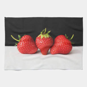 Linge De Cuisine Fraises Sur Noir Sur Blanc Ktcnm
