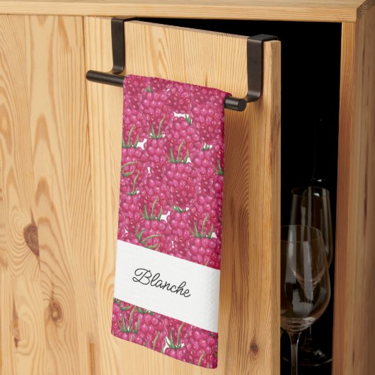 Linge De Cuisine Framboises Aquarelle peinte à la main Monogrammé (Pliage en tiers)