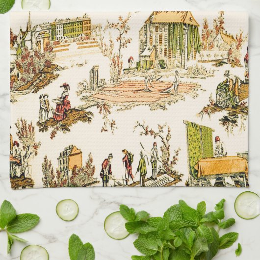 Linge De Cuisine Français Creme Toile Chinoiserie Style Rustique (Plié)