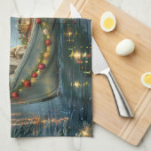 Linge De Cuisine Français Setter Christmas Festive Voyage (Quart Plié)