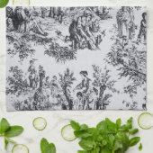Linge De Cuisine Française toile de jouy noir et blanc élégant (Plié)