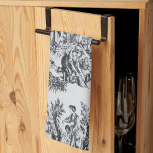 Linge De Cuisine Française toile de jouy noir et blanc élégant