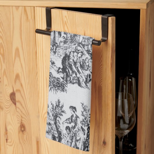 Linge De Cuisine Française toile de jouy noir et blanc élégant (Pliage en tiers)