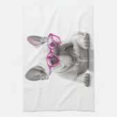 Linge De Cuisine French Bulldog avec verres roses teatowling (Vertical)