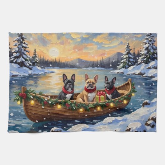 Linge De Cuisine French Bulldog Christmas Boat Holiday (Horizontal)