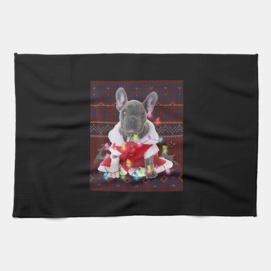 Linge De Cuisine French bulldog Christmas Lights Ugly Sweater Dog (Horizontal)