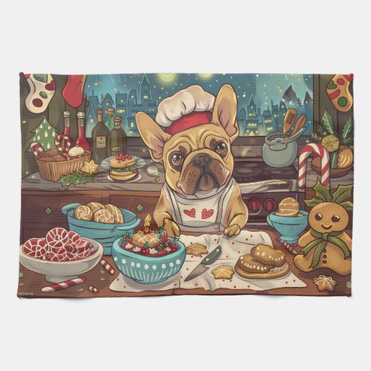 Linge De Cuisine French Bulldog Holiday Baking : Noël festif (Horizontal)
