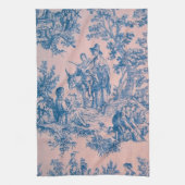 Linge De Cuisine French toile de jouy bleu et rose élégant (Vertical)