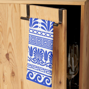 Linge De Cuisine Fret grec, Motif méditerranéen, Bleu