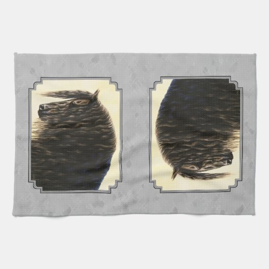 Linge De Cuisine Friesian Draft Horse Silver Grey (Horizontal)