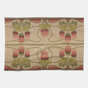 Linge De Cuisine Frise florale rouge victorienne