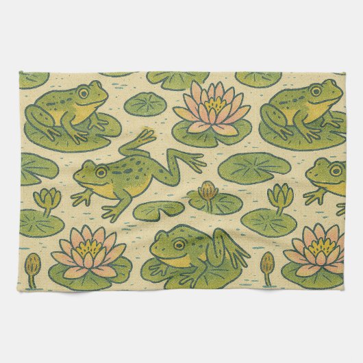 Linge De Cuisine Frog Lili pads Art Nénuphar (Horizontal)