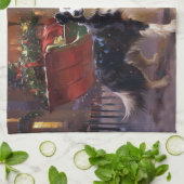 Linge De Cuisine Frontière Collie Festive de Noël (Plié)