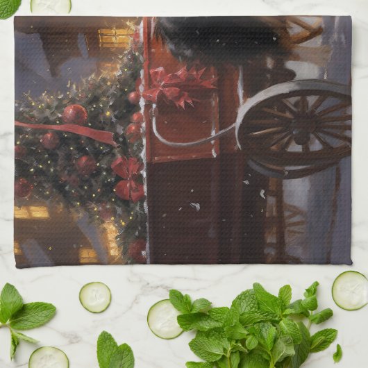 Linge De Cuisine Frontière Collie Festive de Noël (Plié)