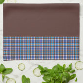 Linge De Cuisine Frontières à carreaux bleus sur fond marron (Plié)