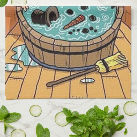 Linge De Cuisine Frosté Dans Un Bain À Remous (Plié)