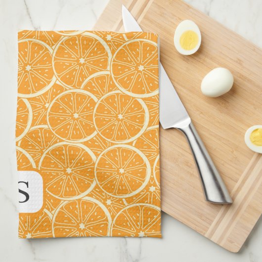 Linge De Cuisine Fruit d'agrumes orange mou Monogramme initial (Quart Plié)