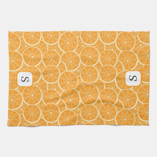 Linge De Cuisine Fruit d'agrumes orange mou Monogramme initial (Horizontal)