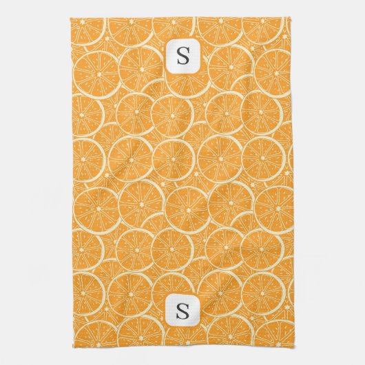 Linge De Cuisine Fruit d'agrumes orange mou Monogramme initial (Vertical)