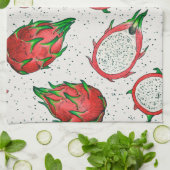 Linge De Cuisine Fruit de dragon rouge sur blanc (Plié)