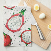 Linge De Cuisine Fruit de dragon rouge sur blanc (Quart Plié)