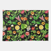 Linge De Cuisine Fruits And Leaves Pattern On Black (Horizontal)