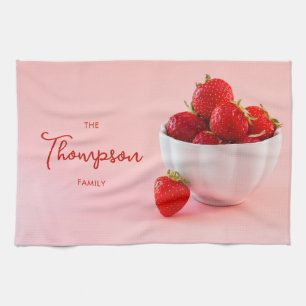Linge De Cuisine Fruits de fraises rouges sur fond rose avec nom de