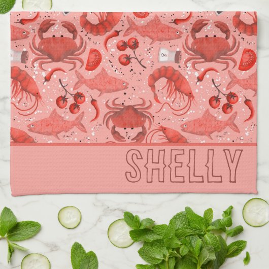 Linge De Cuisine Fruits de mer spectaculaires (Plié)