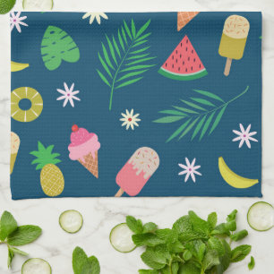 Linge De Cuisine Fruits d'été et glace avec feuilles tropicales