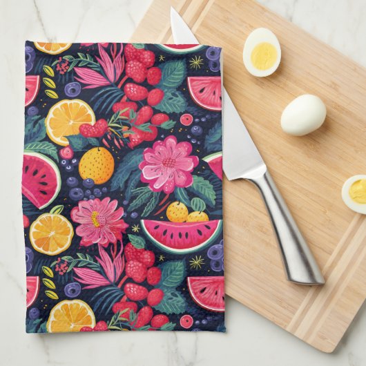 Linge De Cuisine Fruits et Fleurs Tropicaux (Quart Plié)