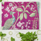 Linge De Cuisine Fuchsia Chinoiserie paon floral (Plié)