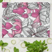 Linge De Cuisine Fuchsia en blanc et rose (Plié)