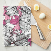 Linge De Cuisine Fuchsia en blanc et rose (Quart Plié)