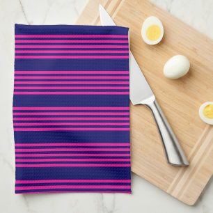Linge De Cuisine Fuchsia et bleu marine cinq bandes motif