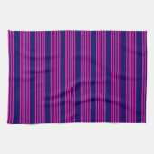 Linge De Cuisine Fuchsia et bleu marine cinq bandes motif (Horizontal)