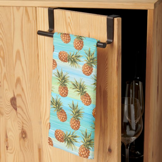Linge De Cuisine Fun Ananas Fruit Motif Aquarelle Art Stripes (Pliage en tiers)